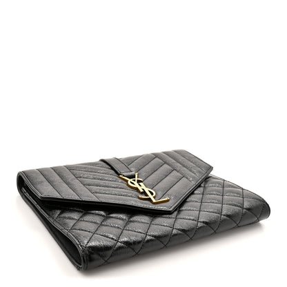 Saint Laurent Crinkled Calfskin Mixed Matelasse Triquilt Monogram Clutch Black 4 of 9