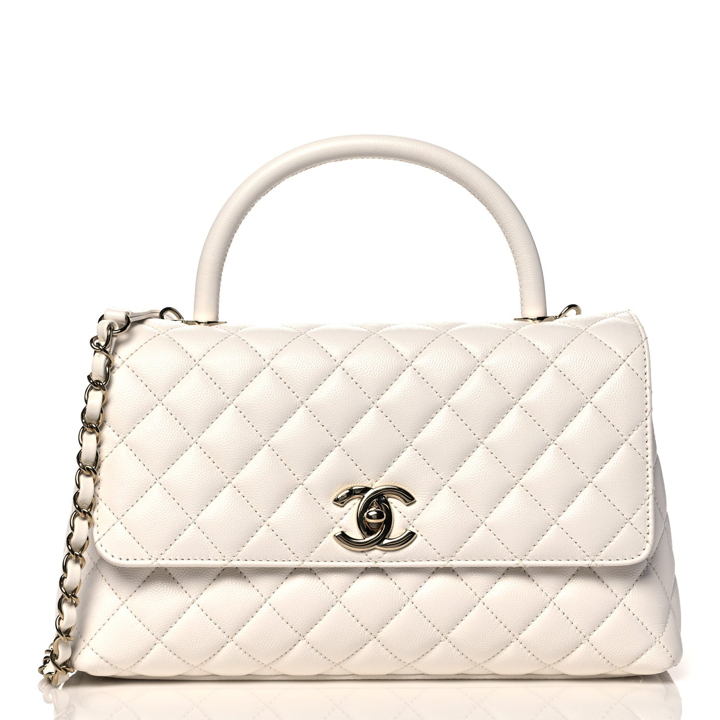 Caviar Quilted Small Coco Handle Flap White