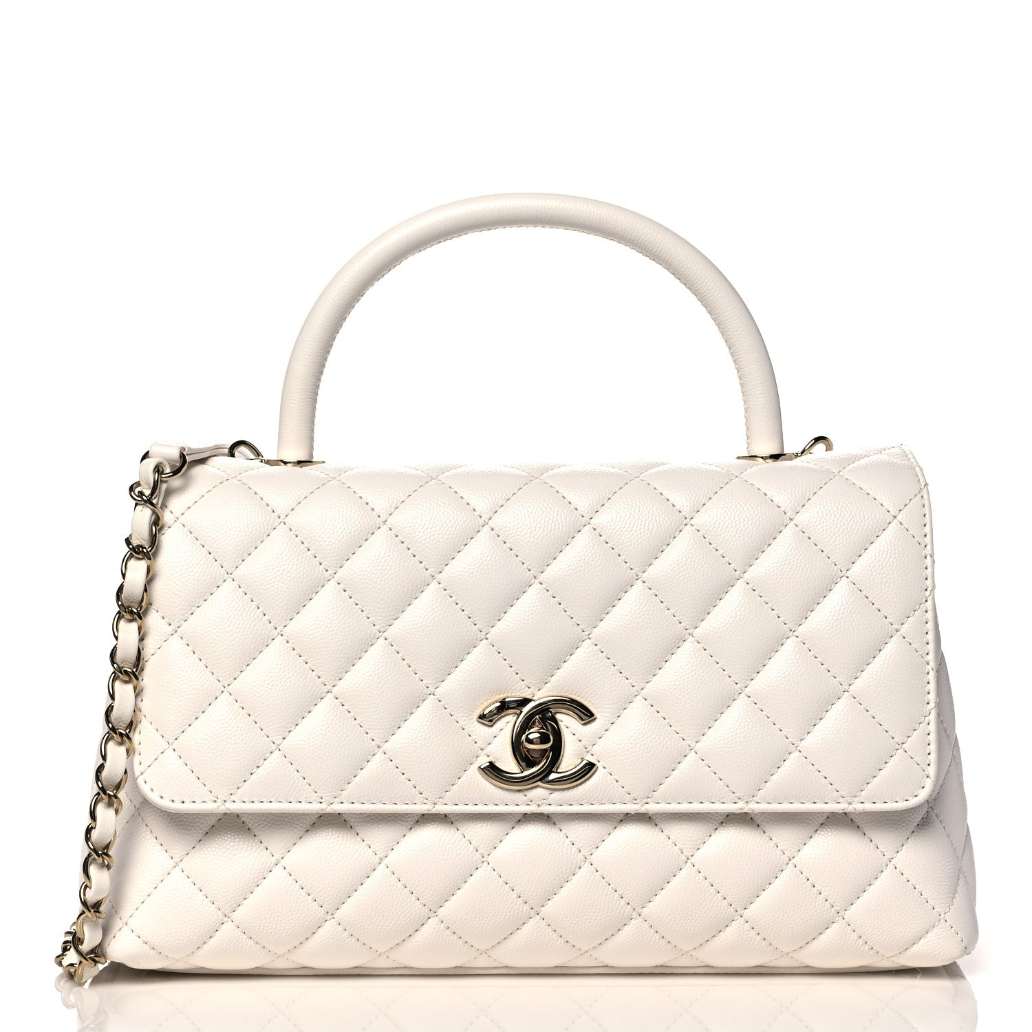 Chanel Caviar Quilted Small Coco Handle Flap White 1 of 10