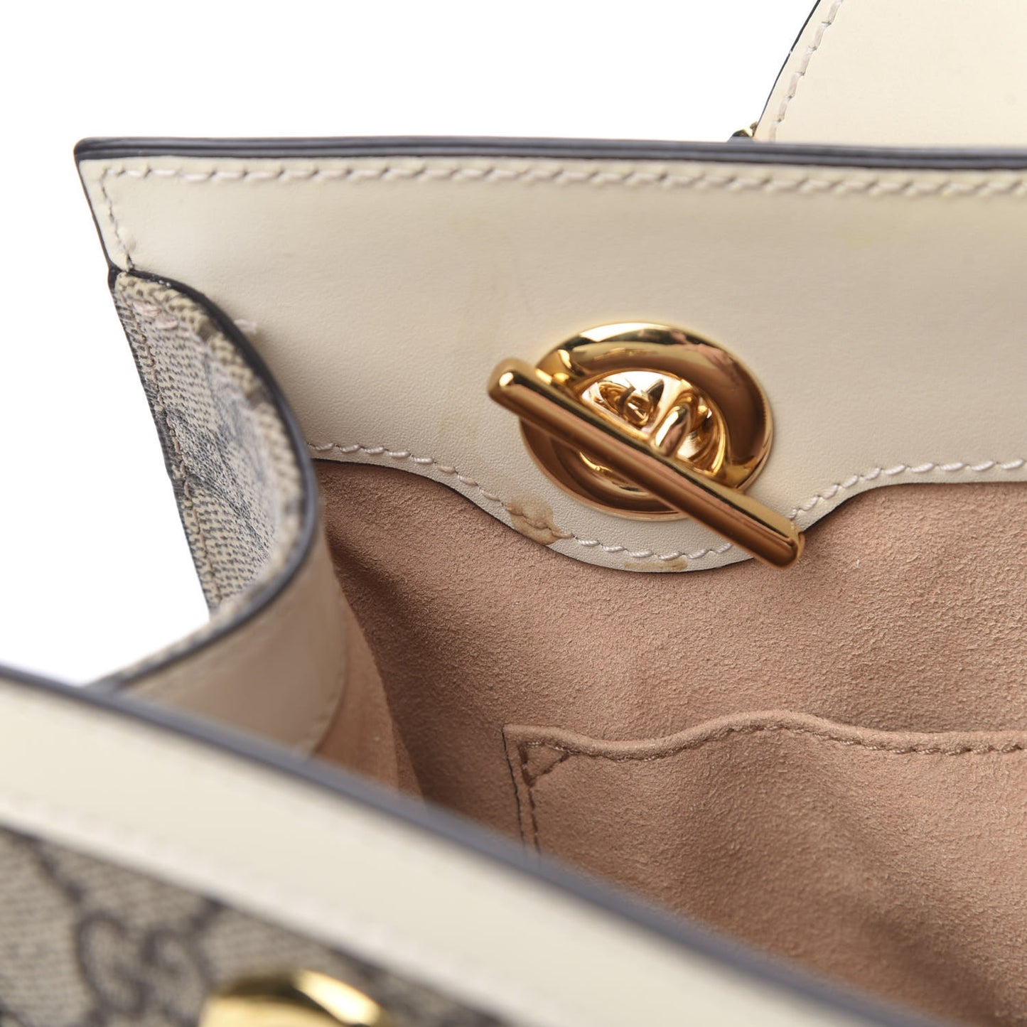 GG Supreme Monogram Moon Calfskin Small Padlock Tote Beige Ebony Mystic White