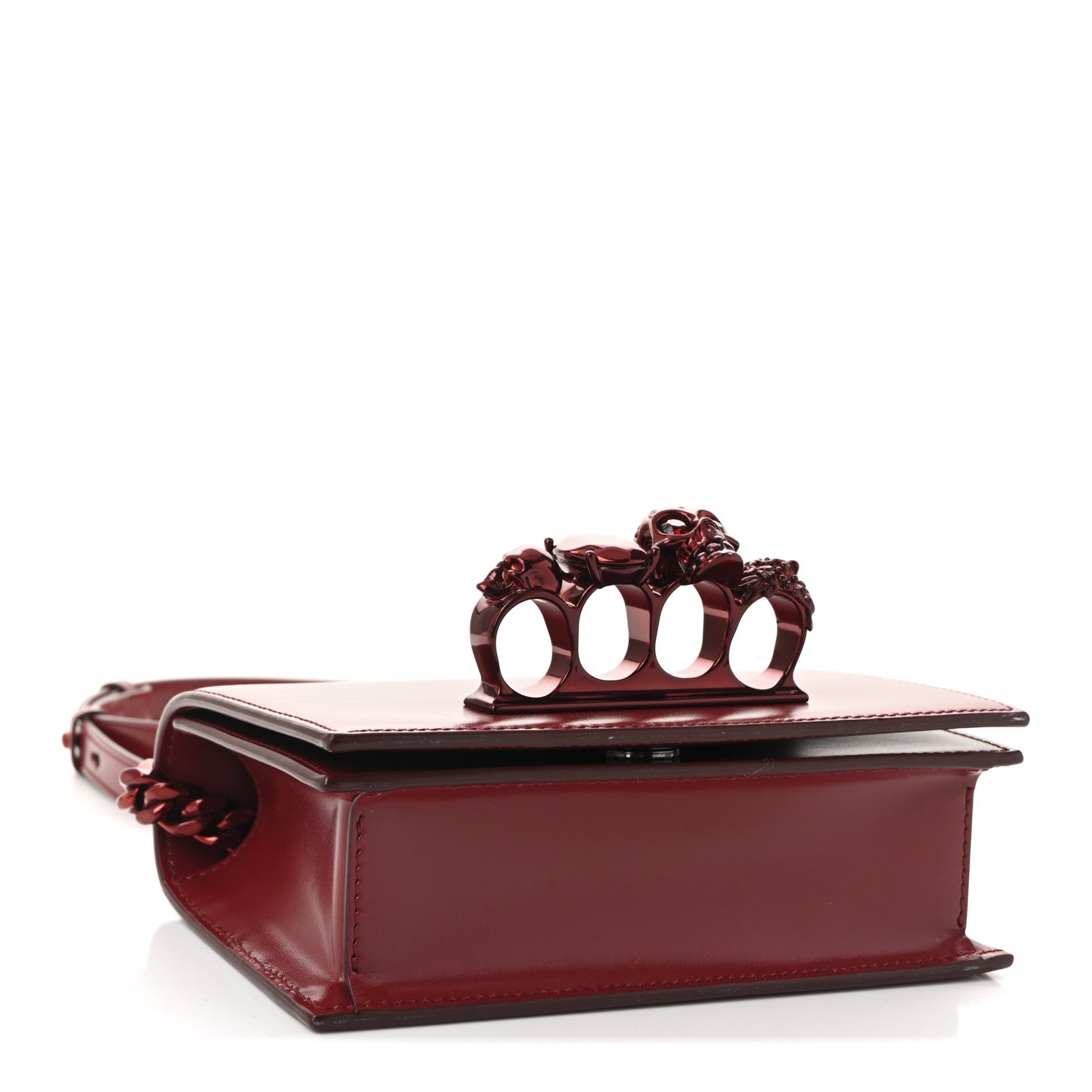 Alexander McQueenナックル　クラッチバッグ クロコ　ボルドー Alexander McQueen Calfskin Mini Jeweled Knuckle Satchel Red