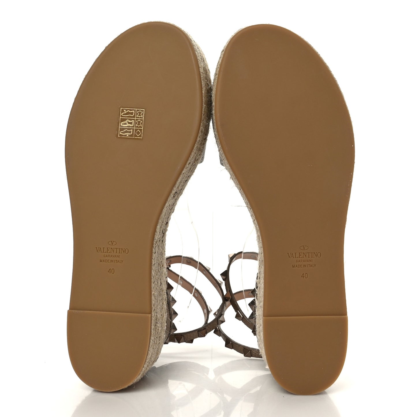 Metallic Grained Calfskin Rockstud Ankle Wrap Espadrille Flatform Sandals 40 Skin Natural