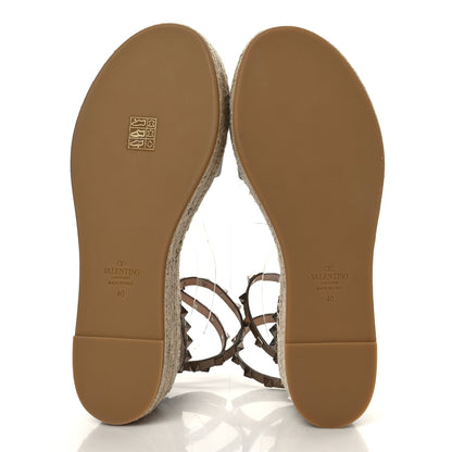Valentino Garavani Metallic Grained Calfskin Rockstud Ankle Wrap Espadrille Flatform Sandals 40 Skin Natural 5 of 8