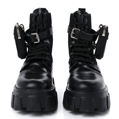 Prada Spazzolato Rois Nylon Metal Triangle Logo Monolith Pouch Pocket 55mm Boots 37 Black 2 of 8