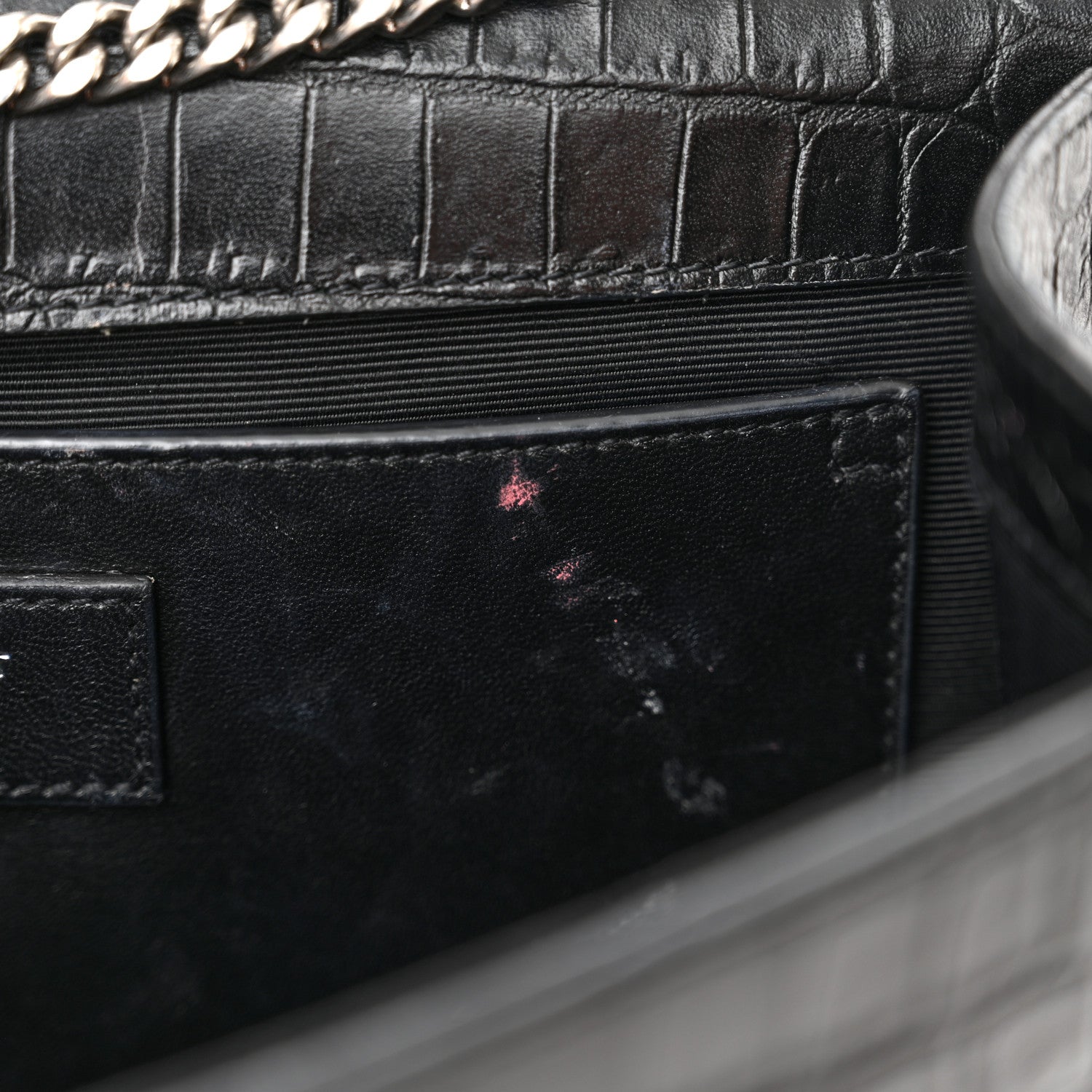 Saint Laurent Calfskin Crocodile Embossed Small Classic Monogram Kate Tassel Satchel Black 10 of 17
