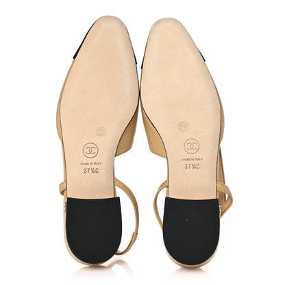 Chanel Lambskin Grosgrain Cap Toe CC Slingback Sandals 37.5 Beige Black 5 of 11