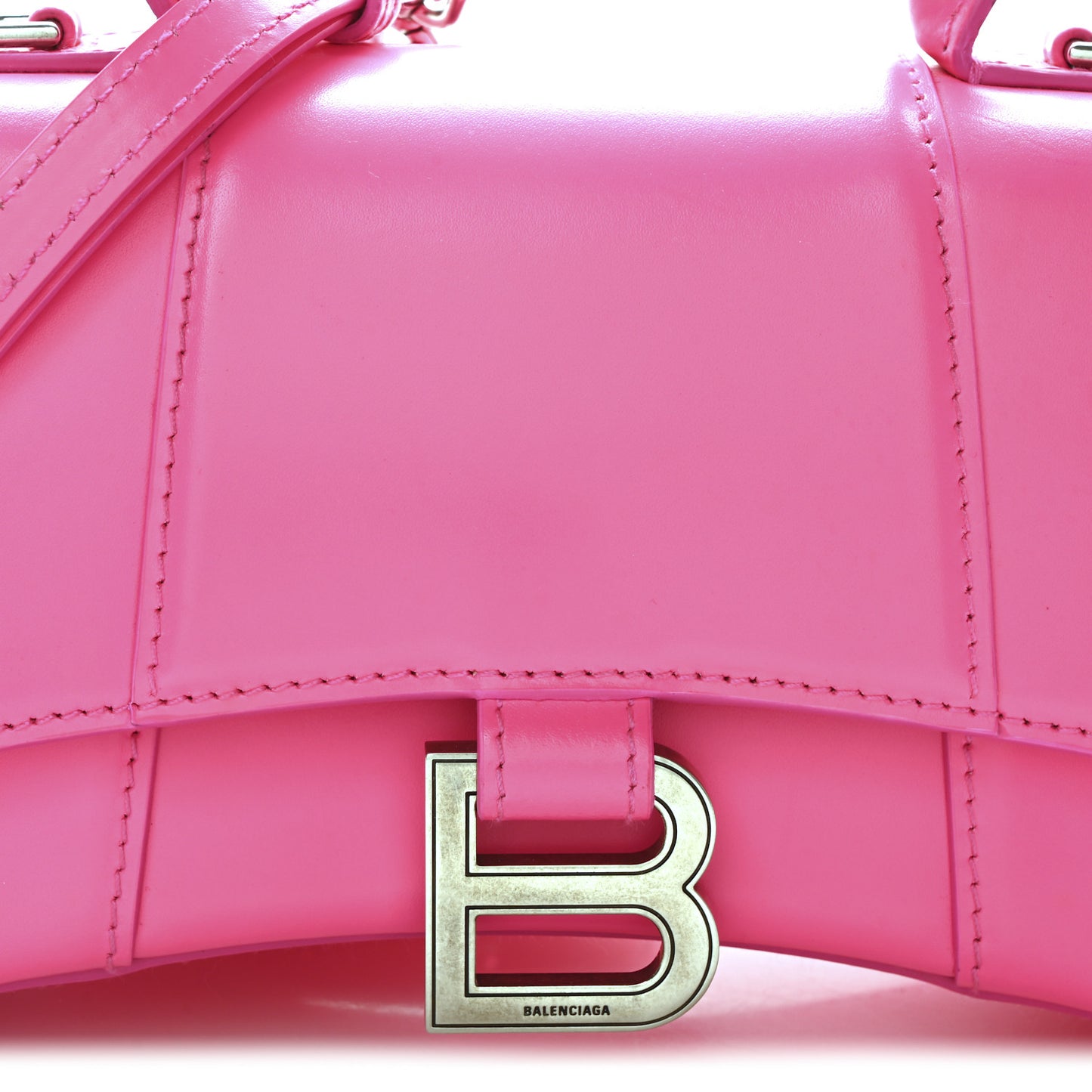 Shiny Box Calfskin Hourglass Top Handle Bag XS Hot Pink