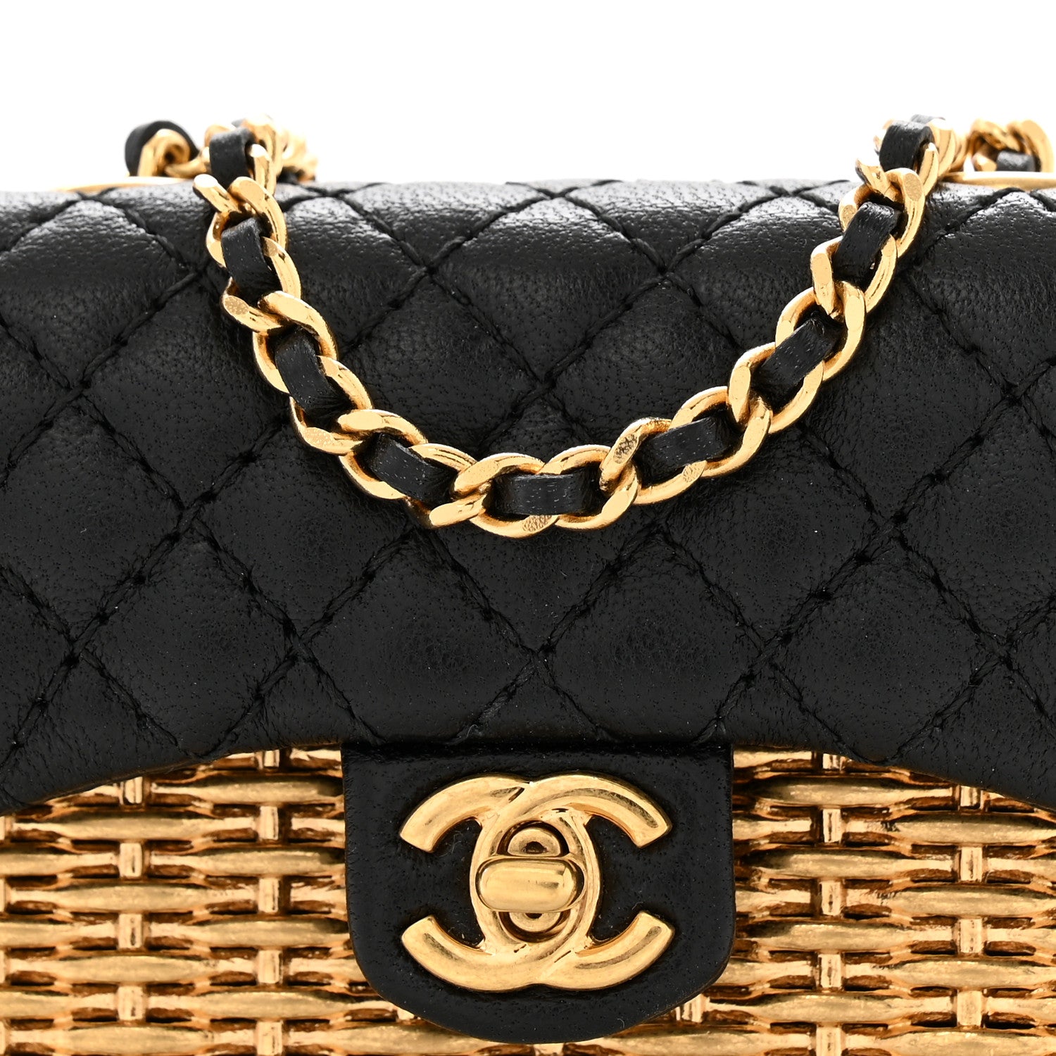 Chanel Woven Metal Lambskin Quilted Micro Flap Black Gold 7 of 9