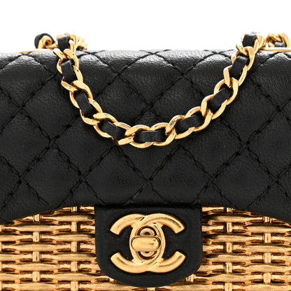 Chanel Woven Metal Lambskin Quilted Micro Flap Black Gold 7 of 9