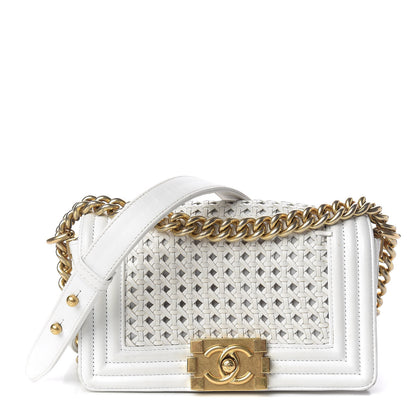 Chanel Sheepskin Braided Small Boy Reverso Flap White 1 of 13