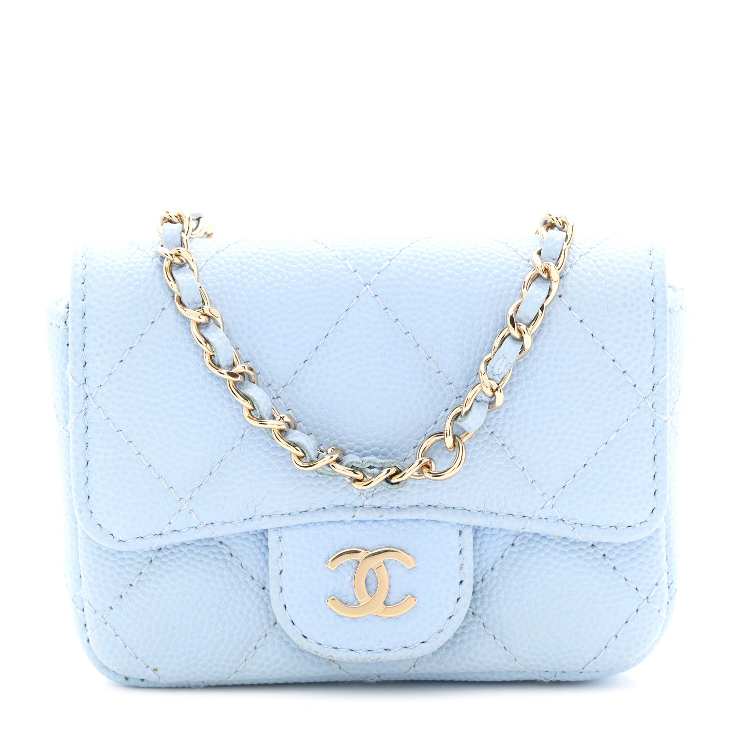 Chanel Caviar Quilted Flap Chain Waist Bag Light Blue 9 of 11