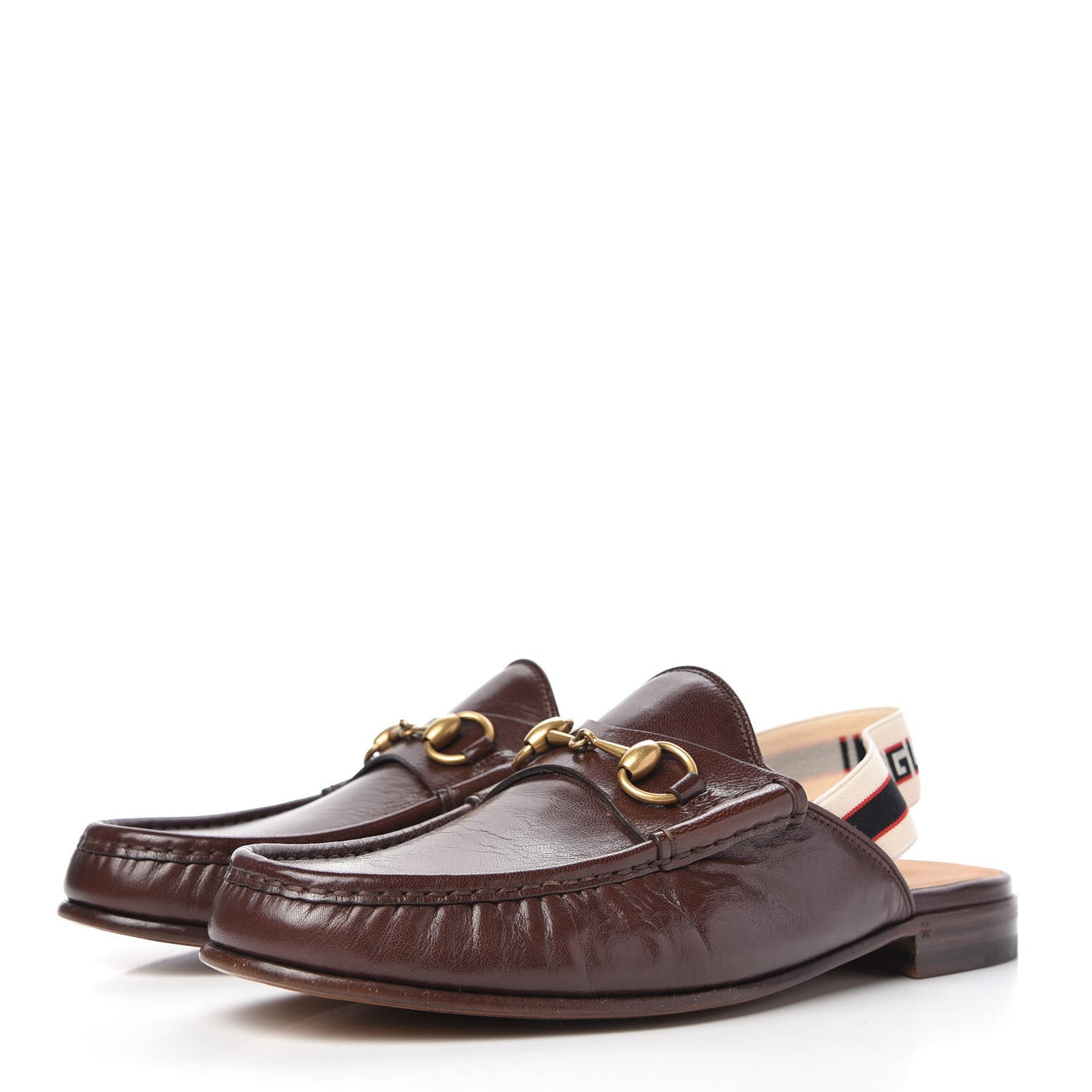 Goatskin Stripe Mens Horsebit Slingback Slippers 9 Brown