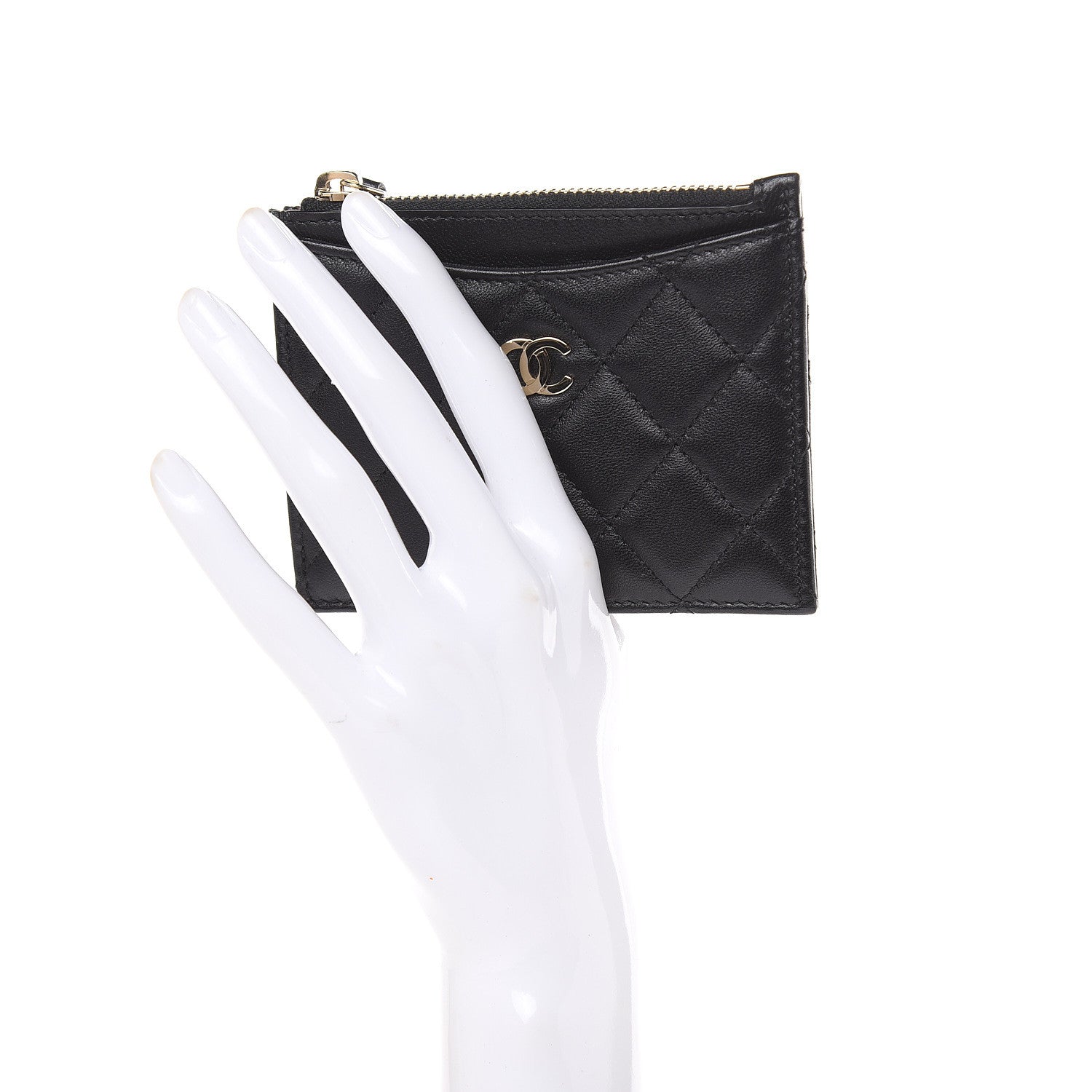 Chanel Lambskin Quilted Zip Card Holder Black 2 of 7