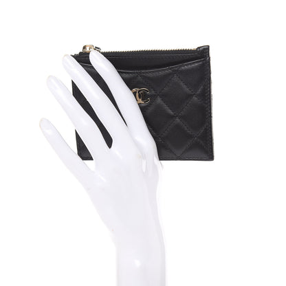 Chanel Lambskin Quilted Zip Card Holder Black 2 of 7