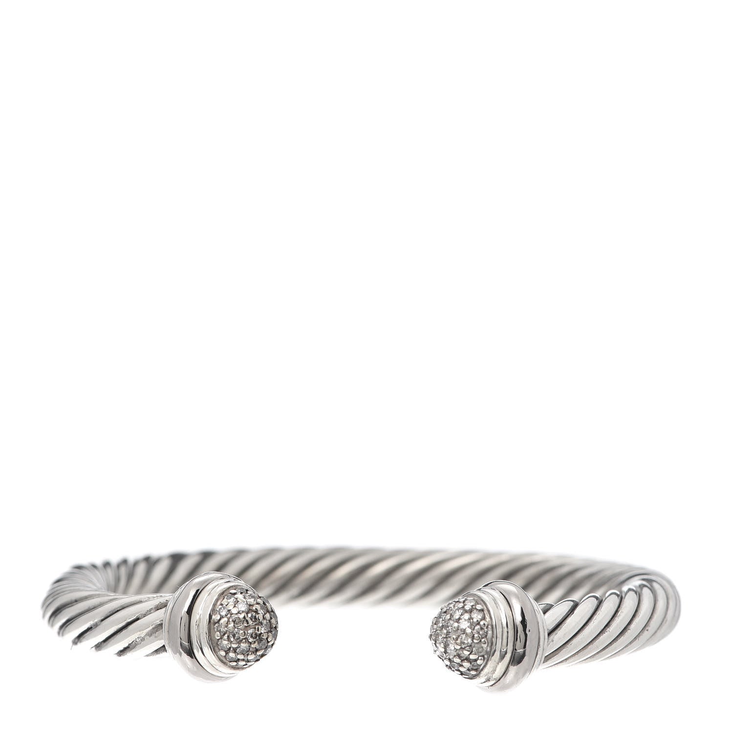 David Yurman Sterling Silver 18K White Gold Pave Diamond 7mm Cable Classics Bracelet 1 of 5