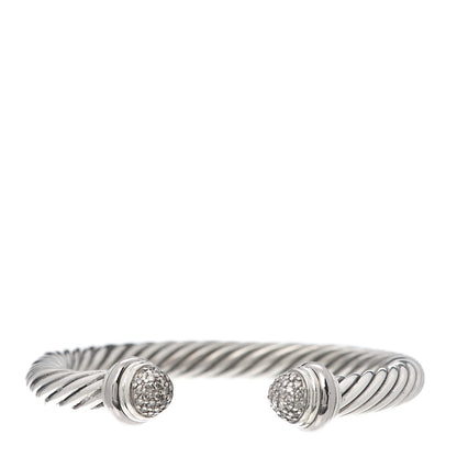 David Yurman Sterling Silver 18K White Gold Pave Diamond 7mm Cable Classics Bracelet 1 of 5