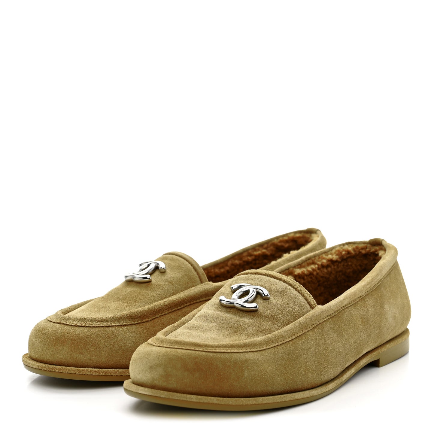 Suede Calfskin CC Loafers 39 Dark Beige