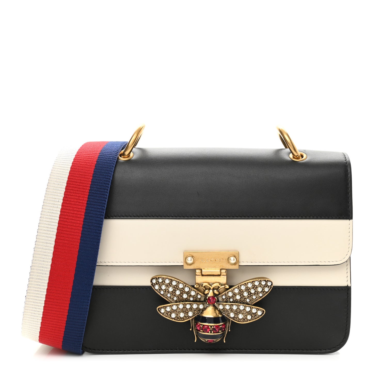 Calfskin Sylvie Web Queen Margaret Shoulder Bag Mystic White Black