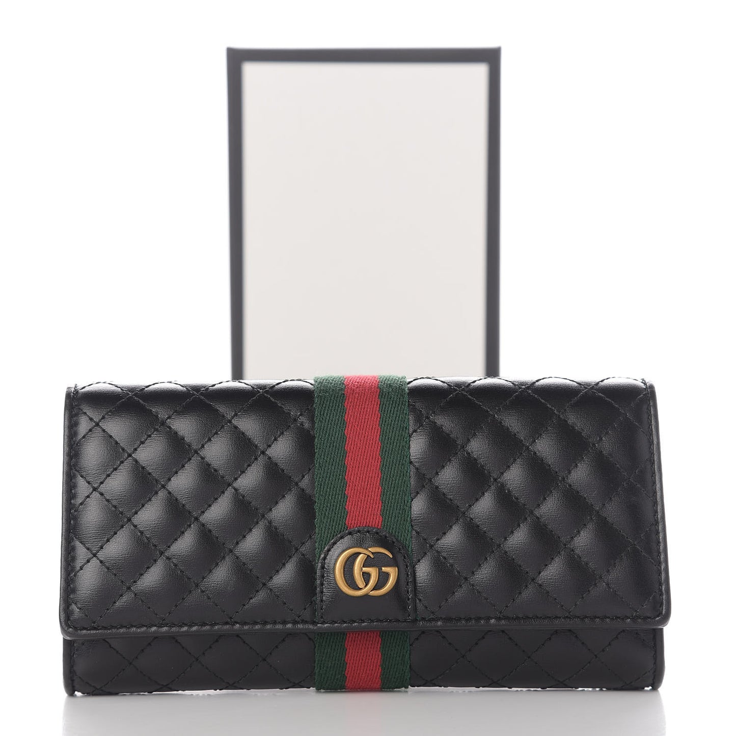 Calfskin Web Trapuntata GG Continental Wallet Black