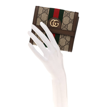 Gucci GG Supreme Monogram Web Ophidia French Flap Wallet Beige New Acero 2 of 9
