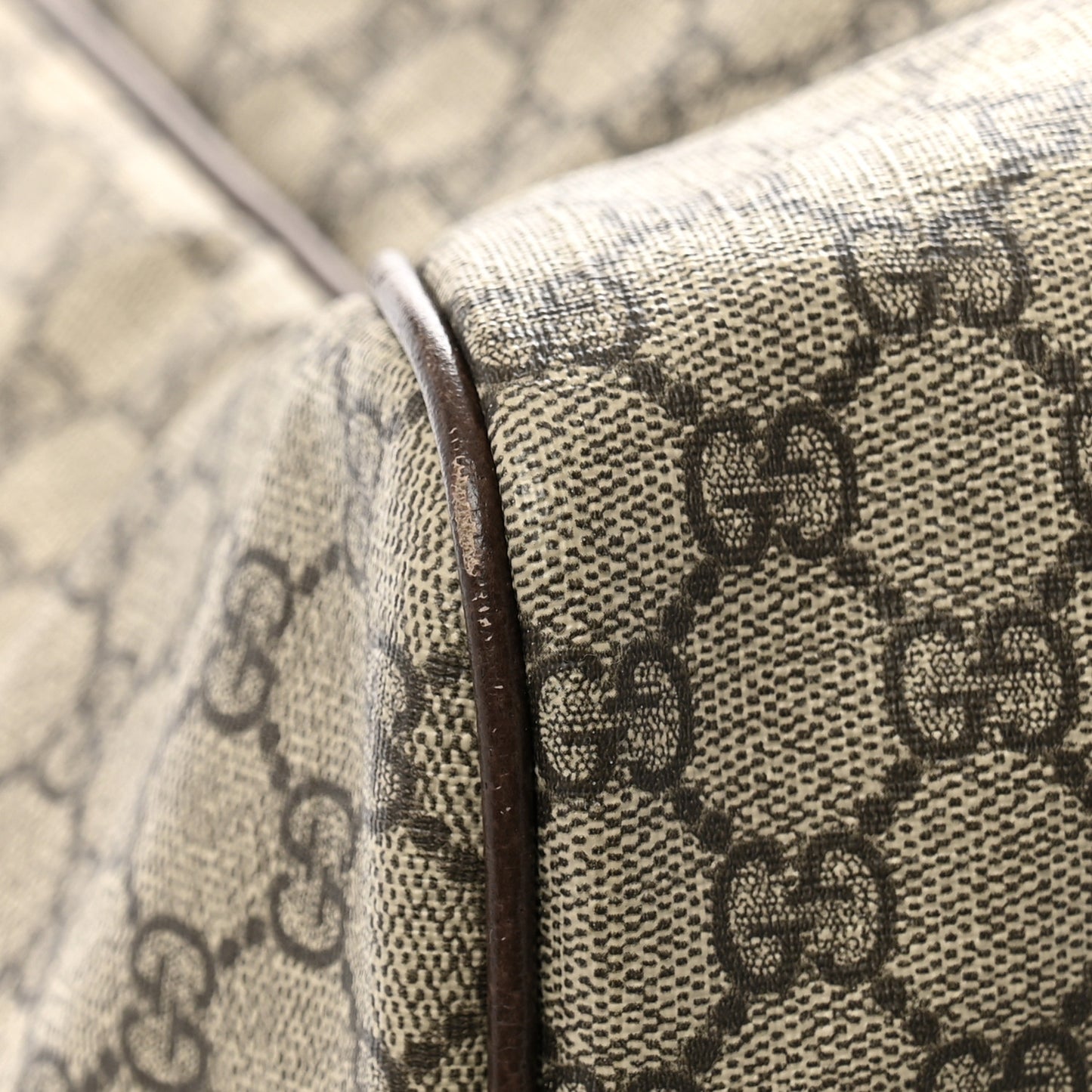 Tender GG Supreme Monogram Textured Dollar Calfskin Web Large Duffle Bag Beige Ebony New Acero