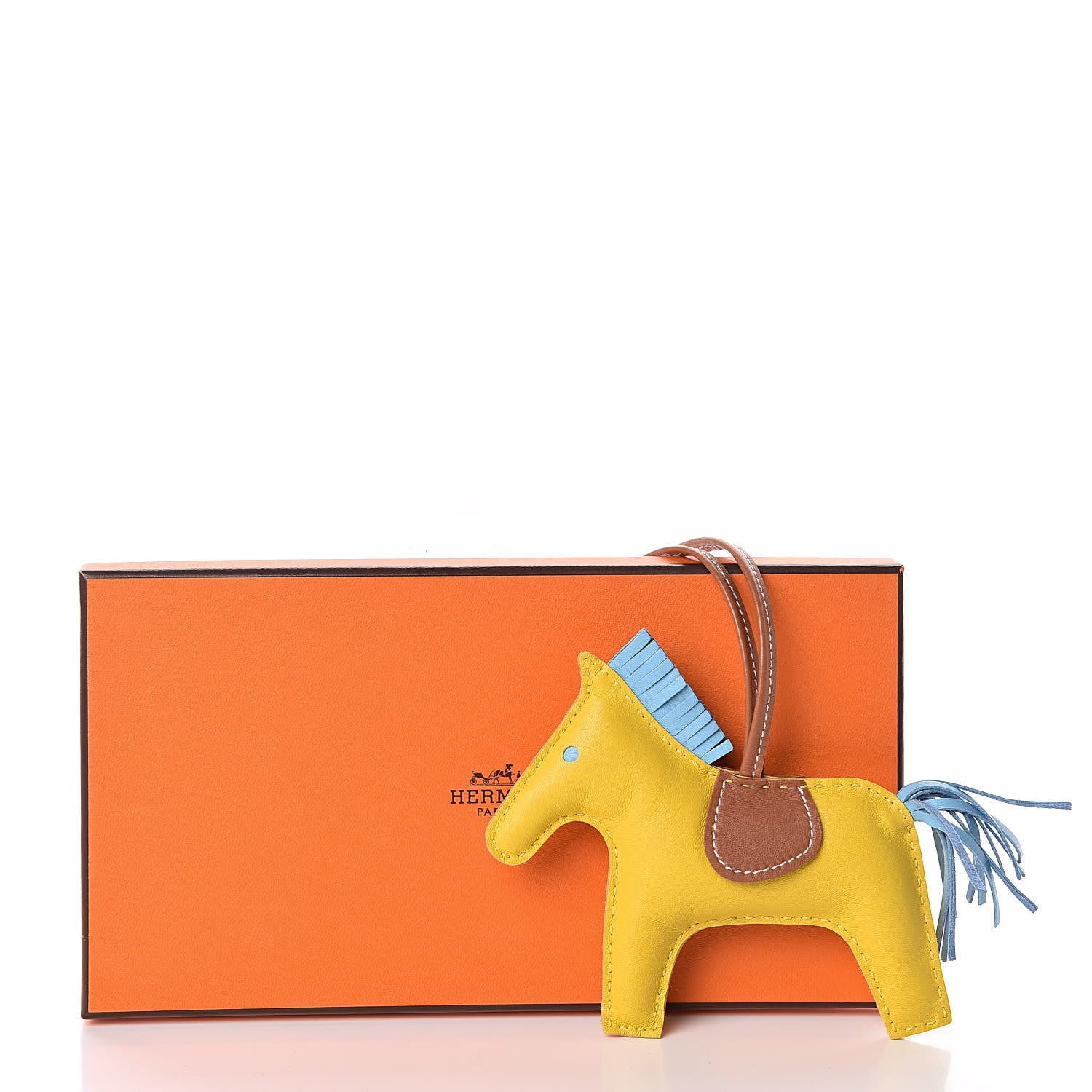 Hermes Milo Lambskin Grigri Rodeo Horse Bag Charm MM Jaune de Naples Celeste Gold 4 of 4