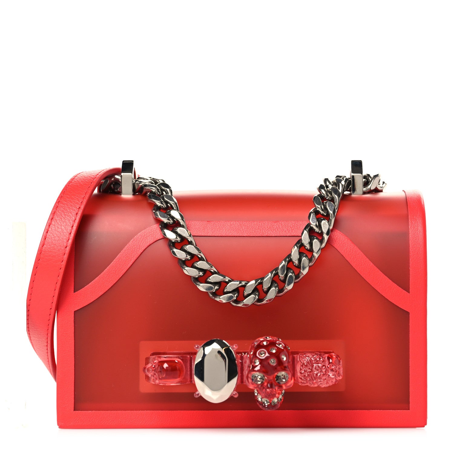 Alexander McQueen Calfskin Polyurethane Jeweled Knuckle Satchel Red 1 of 9