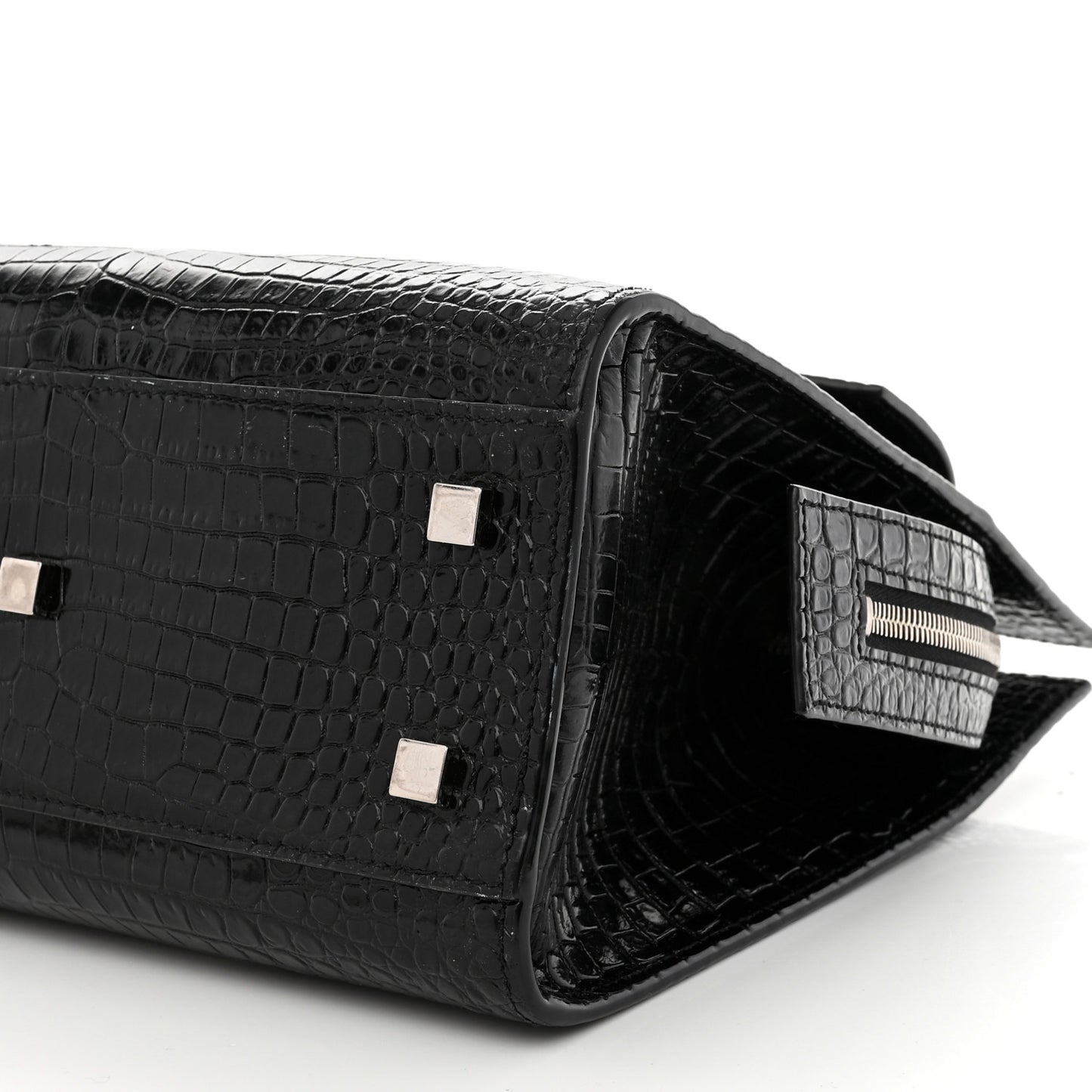 Calfskin Crocodile Embossed Small Uptown Tote Black