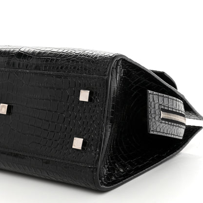 Saint Laurent Calfskin Crocodile Embossed Small Uptown Tote Black 8 of 11