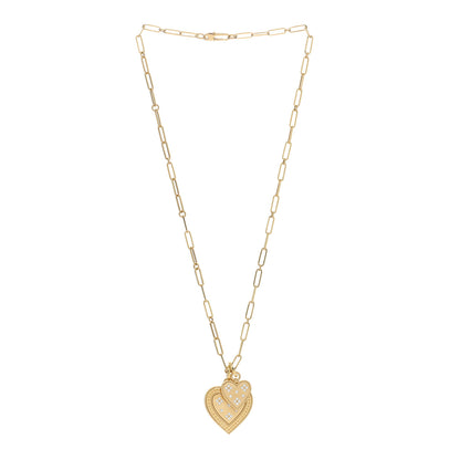 Roberto Coin 18K Yellow Gold Diamond Venetian Princess Two Heart Medallion Charm Necklace 2 of 4