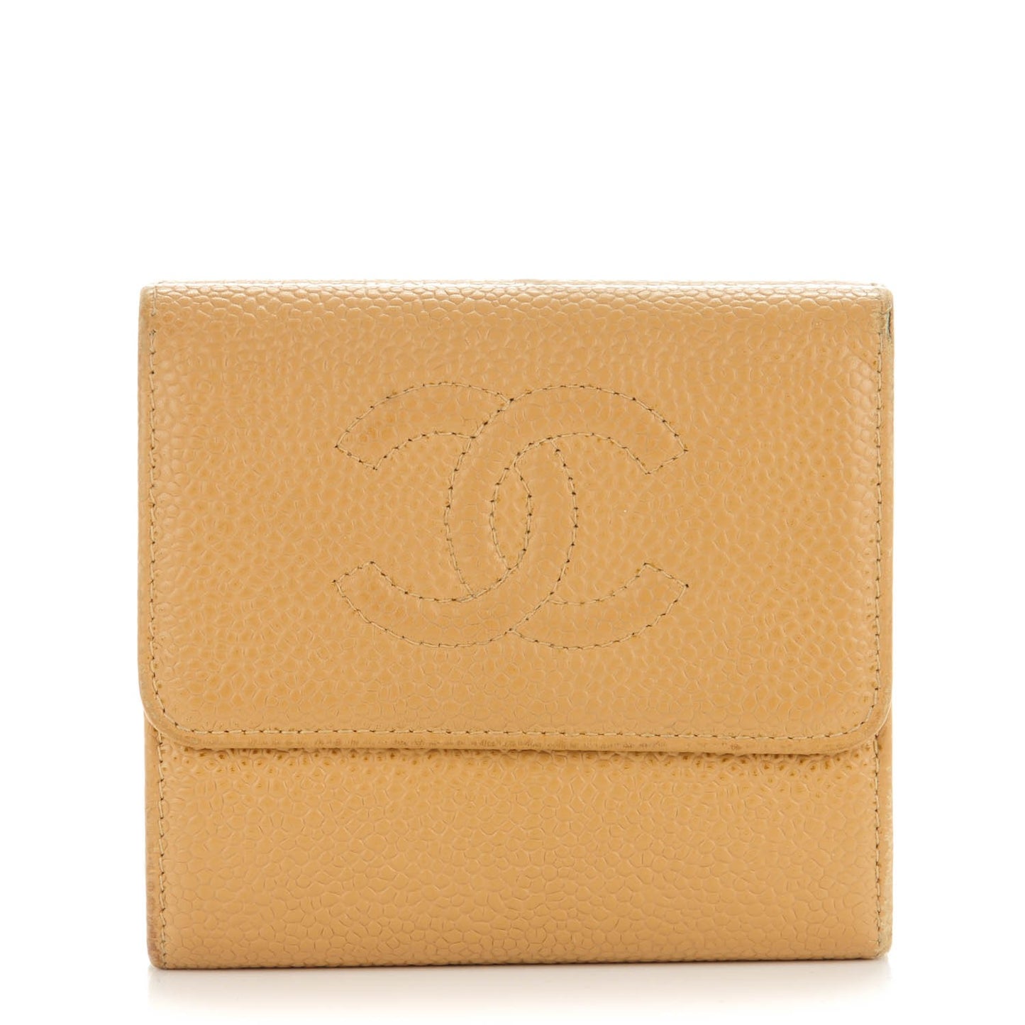 Caviar Timeless CC Compact French Wallet Beige
