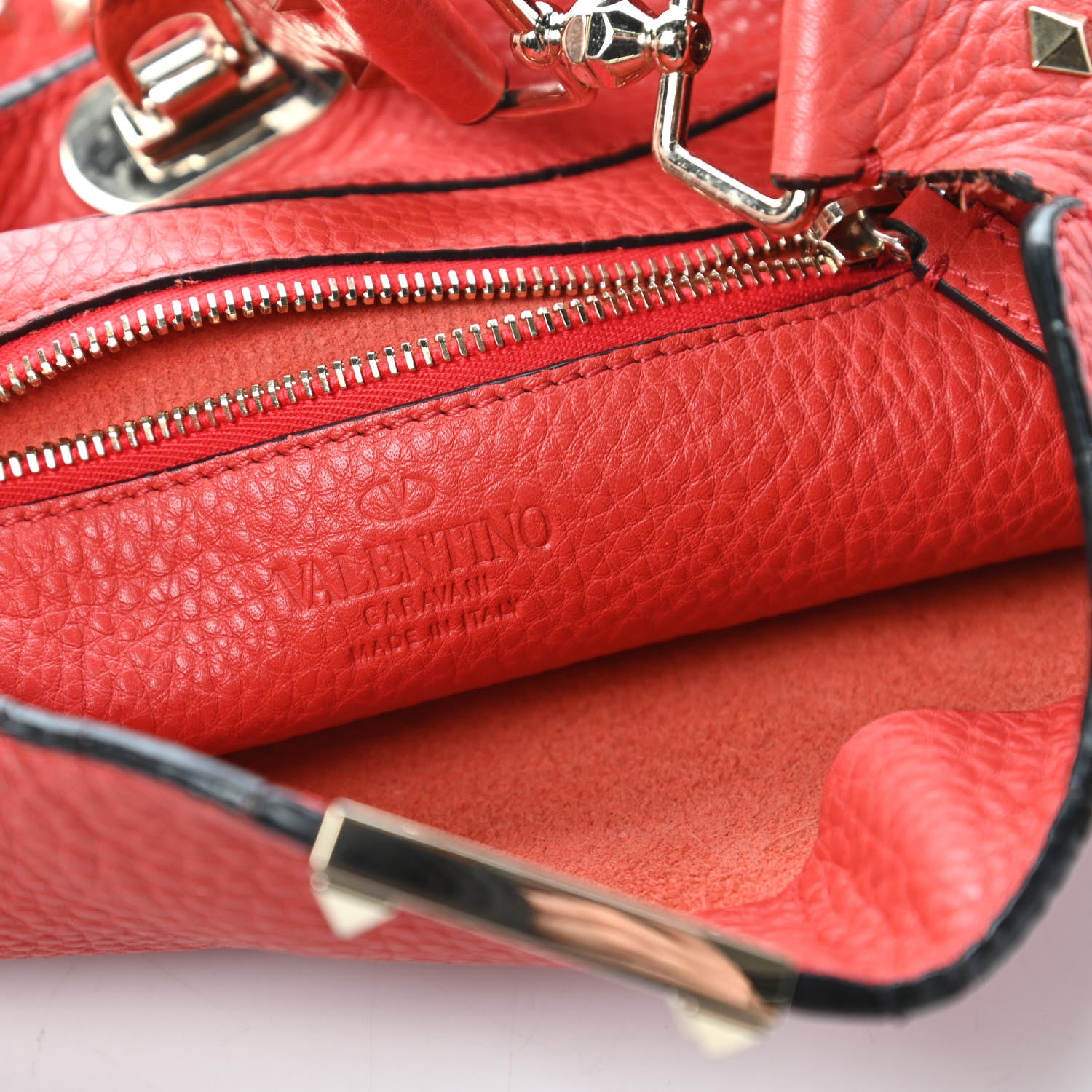 Valentino Garavani Pebbled Calfskin Small Rockstud Flip-Lock Messenger Bag Deep Coral 8 of 10