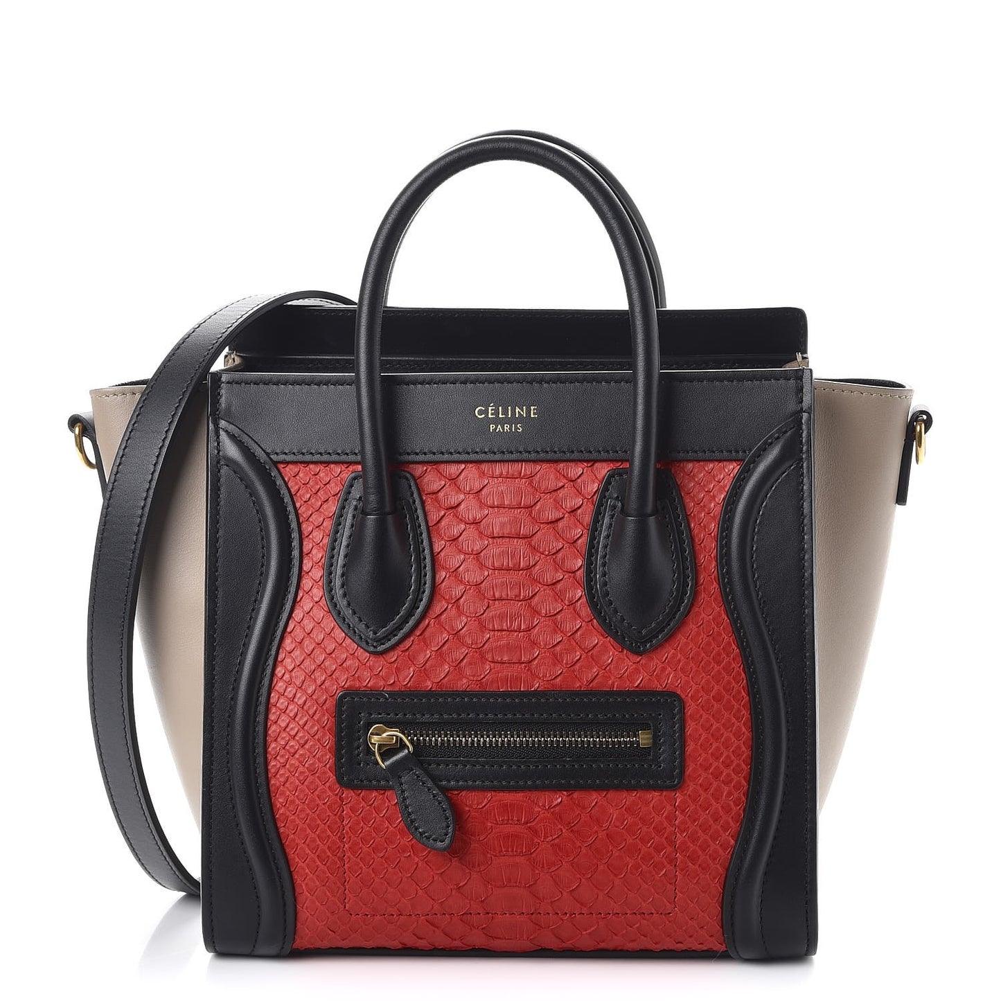 Python Calfskin Nano Tri-Color Luggage Red Black