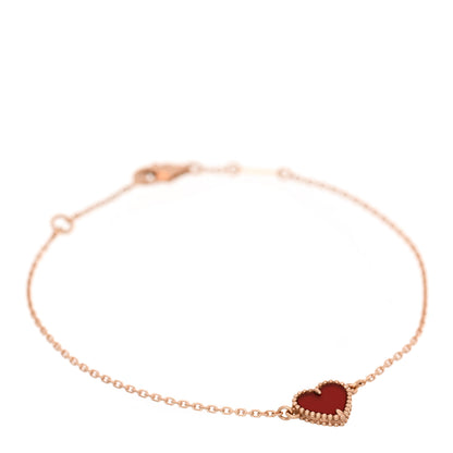 Van Cleef & Arpels 18K Rose Gold Carnelian Sweet Alhambra Heart Bracelet 1 of 5