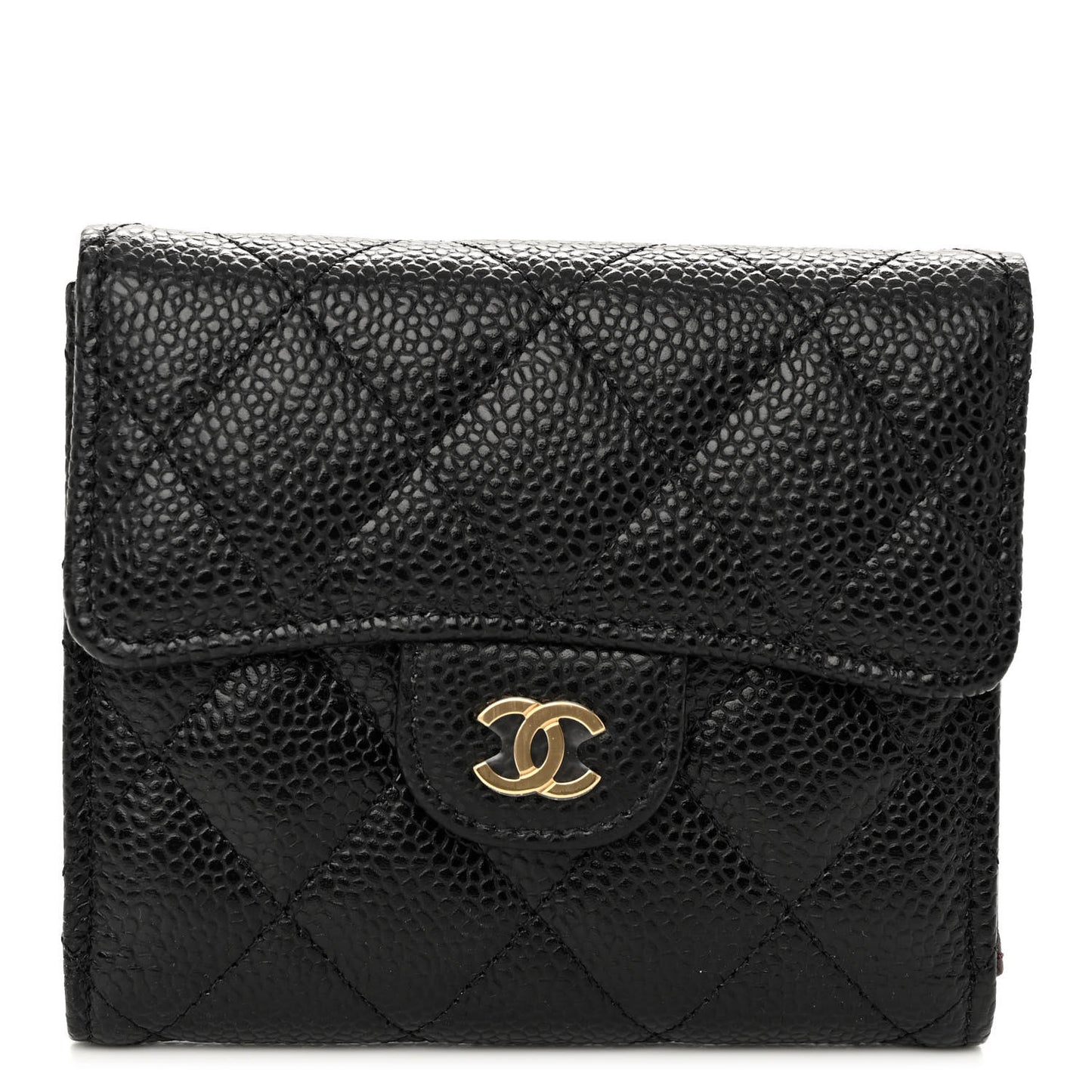 Caviar Quilted Compact Flap Wallet Black
