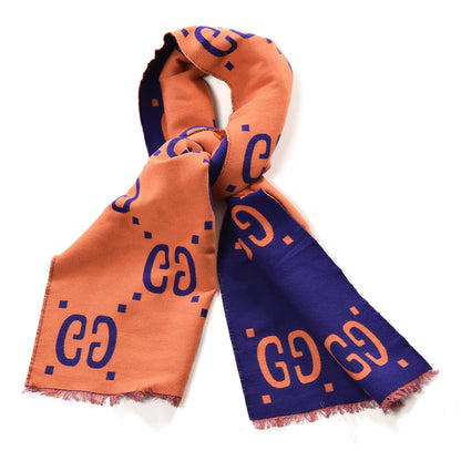 Gucci Wool Silk Monogram Jumbo GG Freedom Scarf Parma Violet Orange 1 of 4