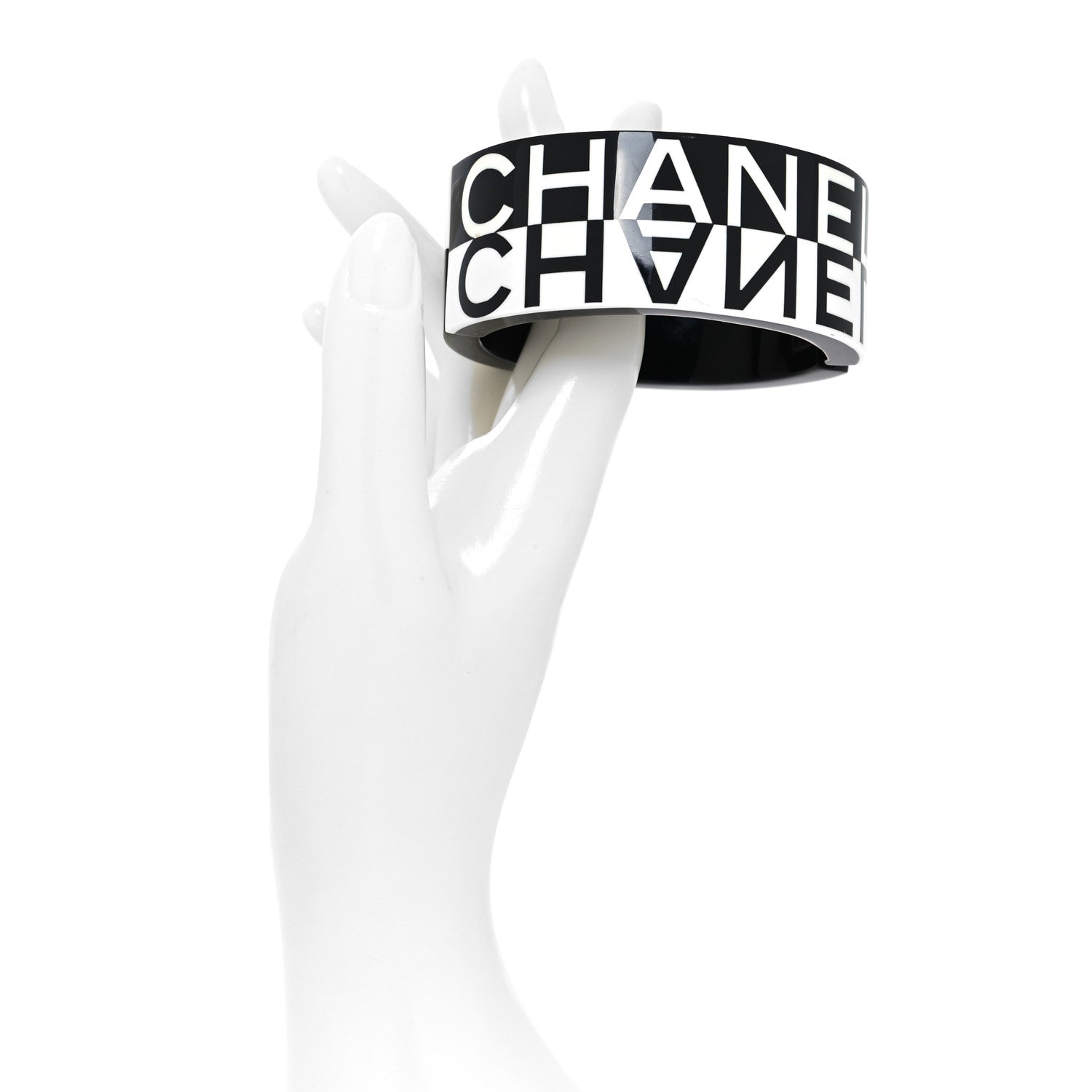 Chanel Resin CC Cuff Bracelet Black White 2 of 5