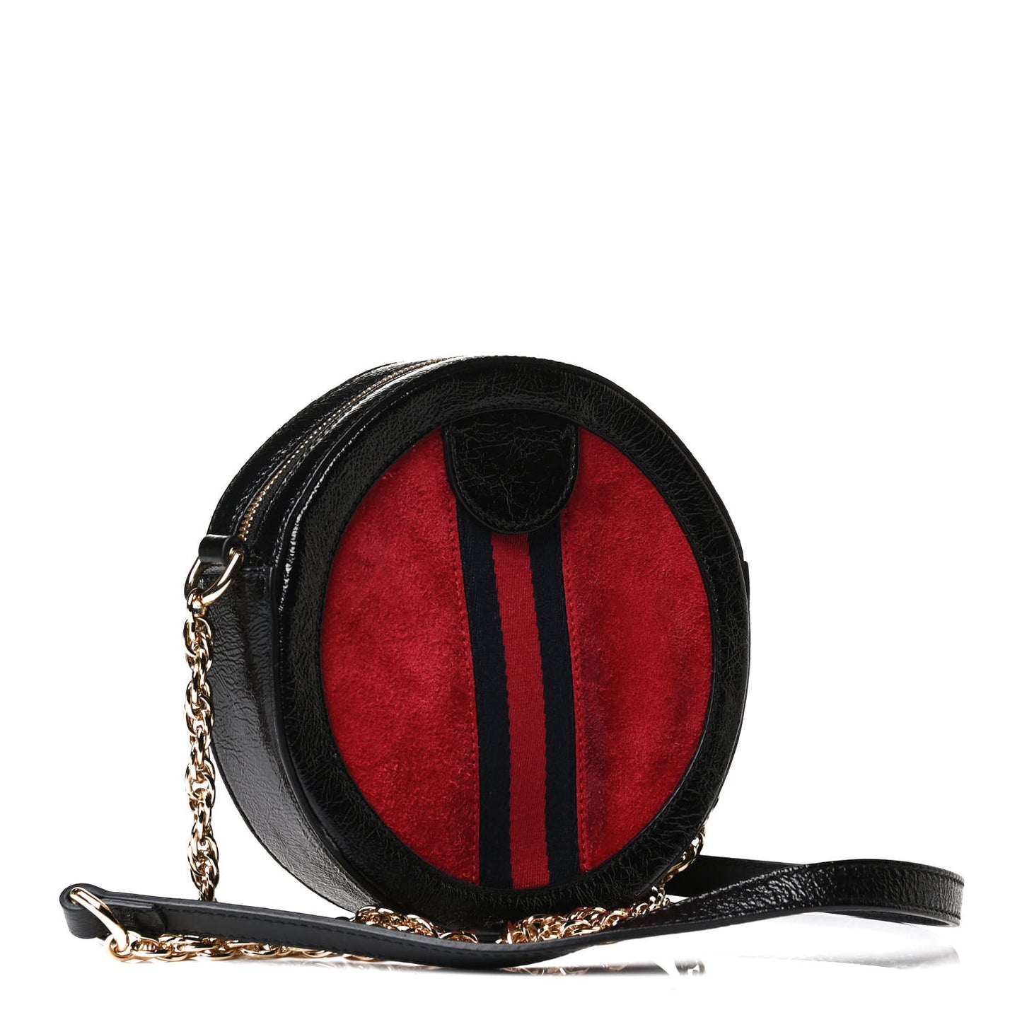 Suede Patent Web Mini Ophidia Round Shoulder Bag Hibiscus Red Black