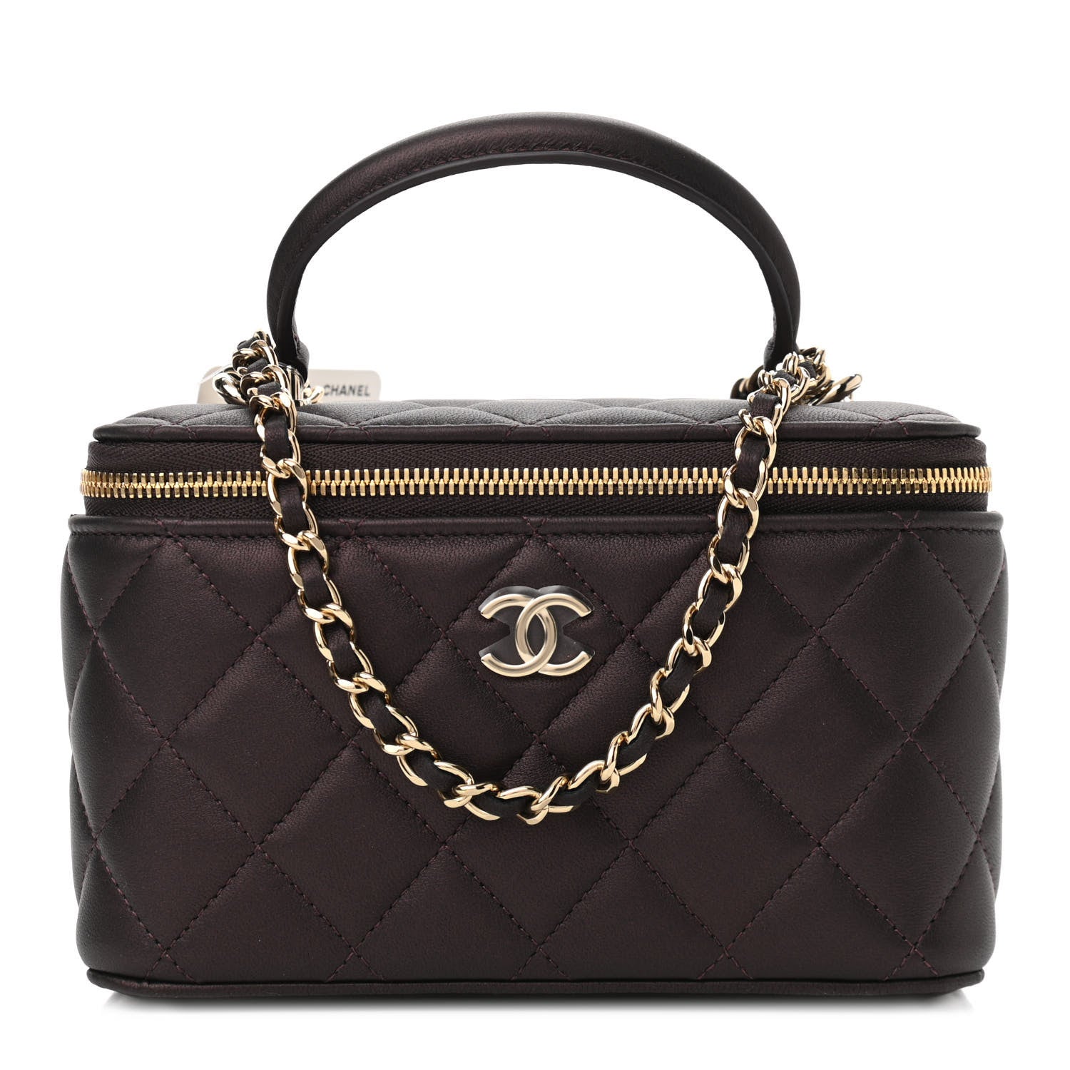 Chanel Iridescent Lambskin Quilted Small Top Handle Vanity Case With Chain Burgundy 1 of 12