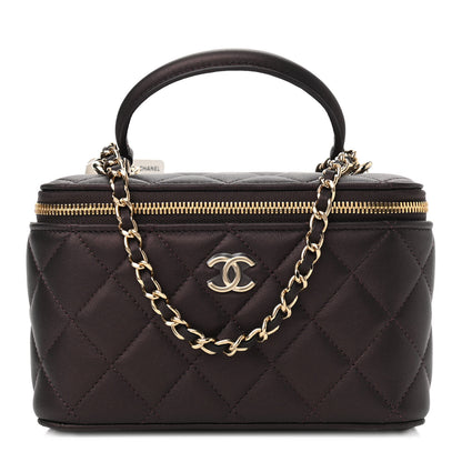 Chanel Iridescent Lambskin Quilted Small Top Handle Vanity Case With Chain Burgundy 1 of 12