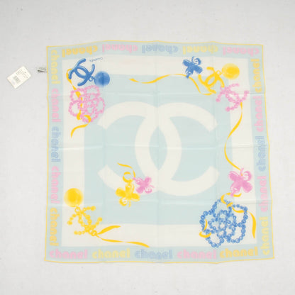 Chanel Silk CC Pearl Clover Scarf Yellow Blue Pink 2 of 5