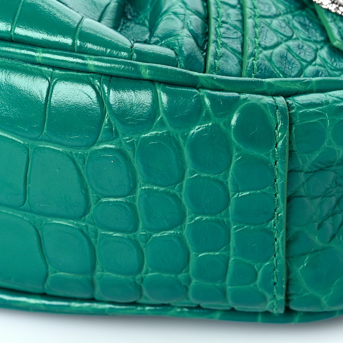 Extra Supple Calfskin Crystal Crocodile Embossed Le Cagole Shoulder Bag XS Jade