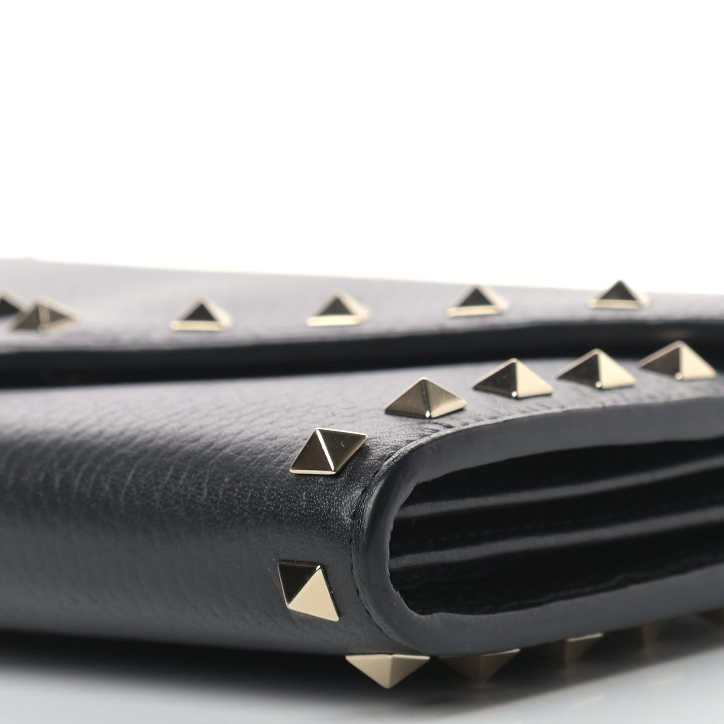 Pebbled Calfskin Rockstud Envelope Wallet on Chain Black