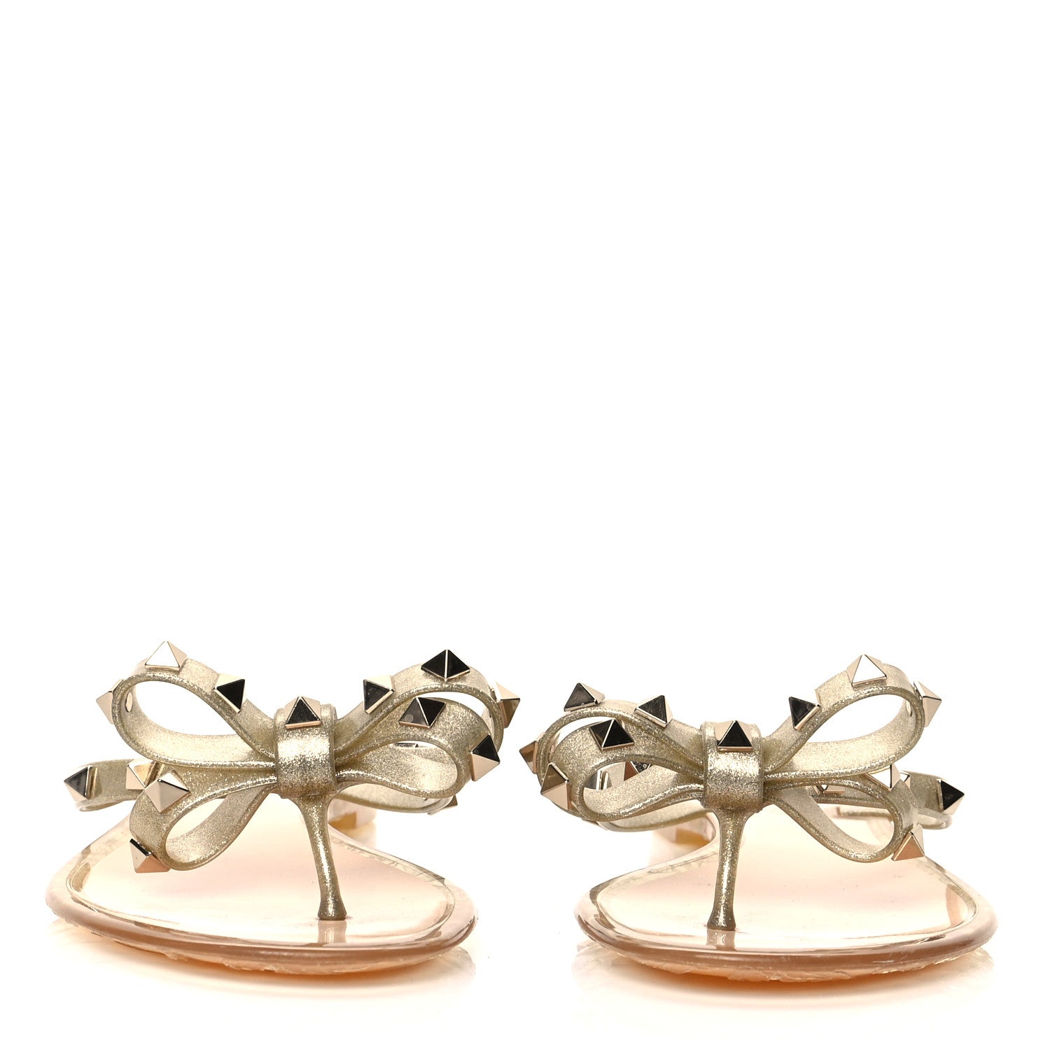 Valentino Garavani PVC Jelly Glitter Rockstud Bow Thong Sandals 38 Oro 2 of 7