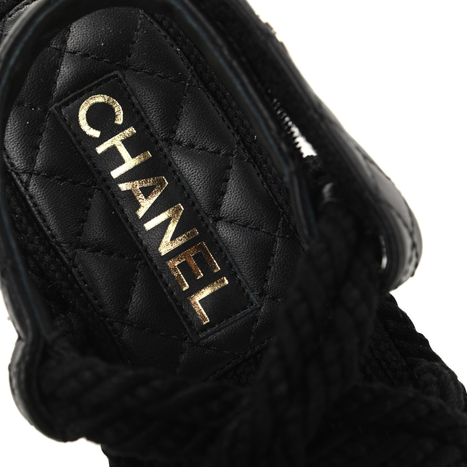 Chanel Cord Lambskin Quilted Logo Sandals 36 Black 8 of 11