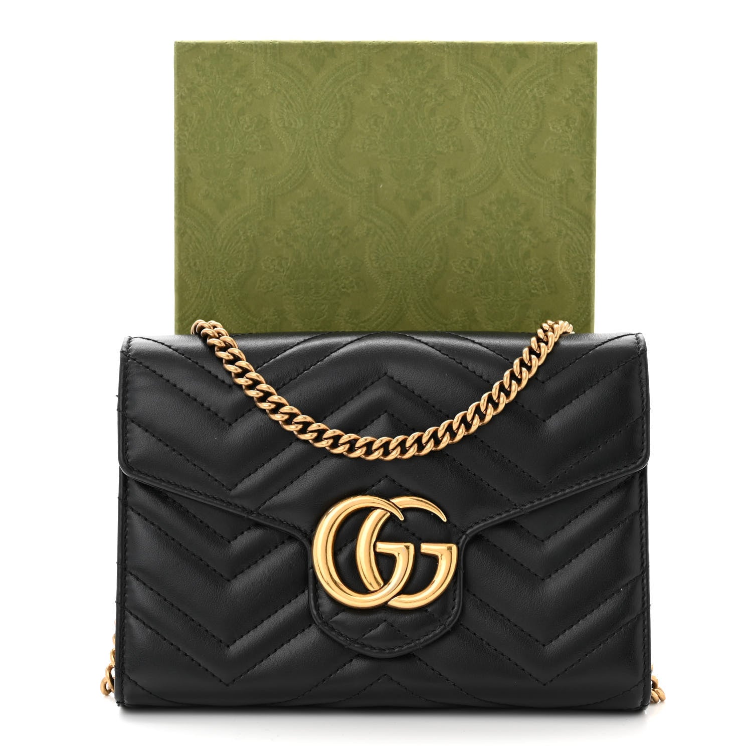 Gucci Calfskin Matelasse GG Marmont Chain Wallet Black 13 of 13