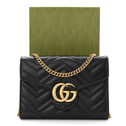 Gucci Calfskin Matelasse GG Marmont Chain Wallet Black 13 of 13