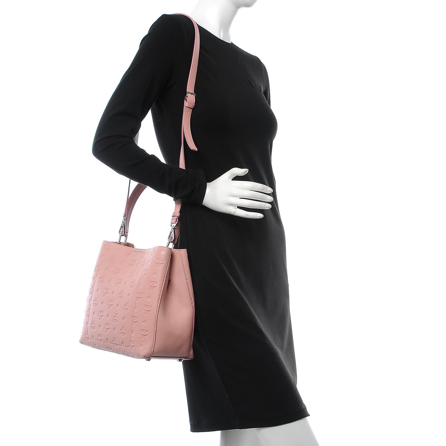 MCM Calfskin Ottomar Monogram Sarah Medium Hobo Pink Blush 2 of 6