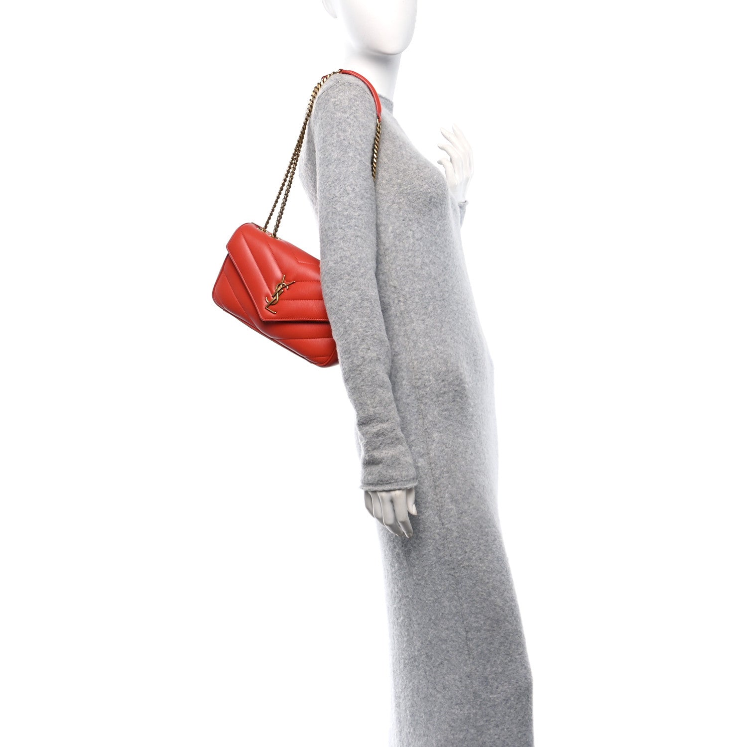 Saint Laurent Lambskin Chevron Quilted Small Loulou Celosia