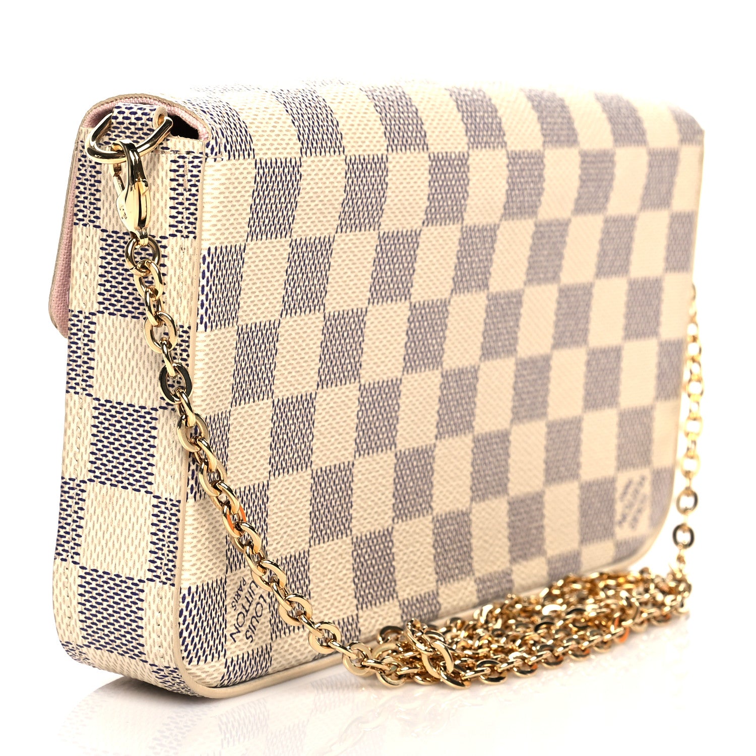 Louis Vuitton Damier Azur Pochette Felicie Chain Wallet Rose Ballerine 4 of 12